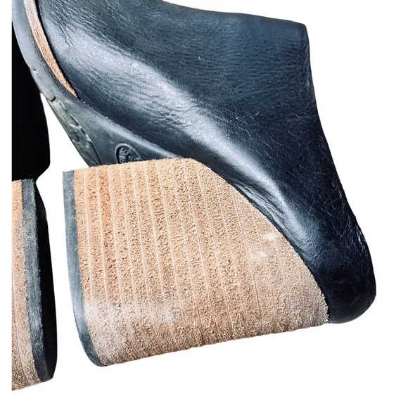 Kork-Ease Black Leather Stacked Block Heel Mule Booties Womens 7.5M - Picture 11 of 12